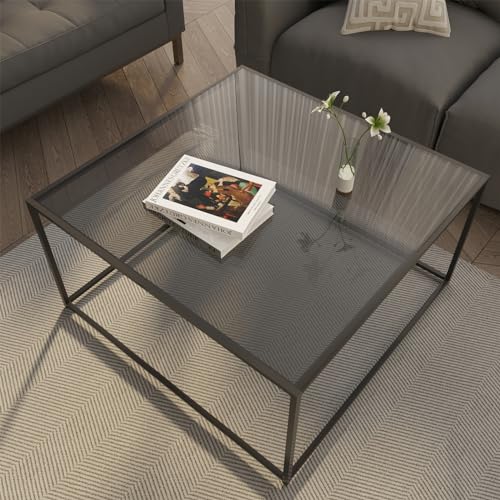 Glass Coffee Tables for Living Room Square Modern Center Table for Small Space,Tempered Glass-top with Sturdy Metal Frame ...