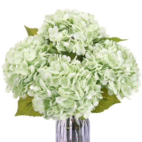 JPSOR 4pcs Green Hydrangea Artificial Flowers, 21in Real Touch Hydrangeas Flowers, Lifelike Fake Hydrangea Flower for Home...