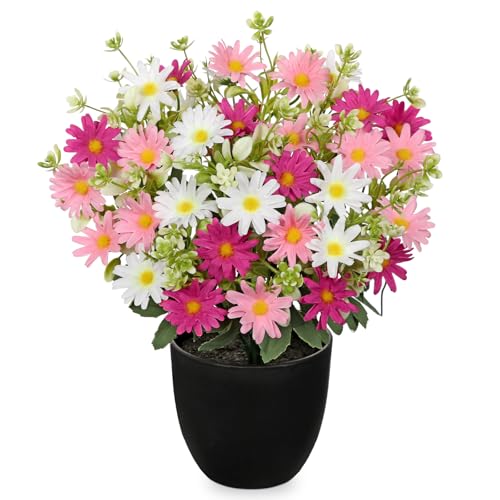 Artificial Daisy Flowers in Pot 12 Inch Fake Flowers Silk Daisy Arrangement Faux Plant Flower Decor for Spring Home Decor ...