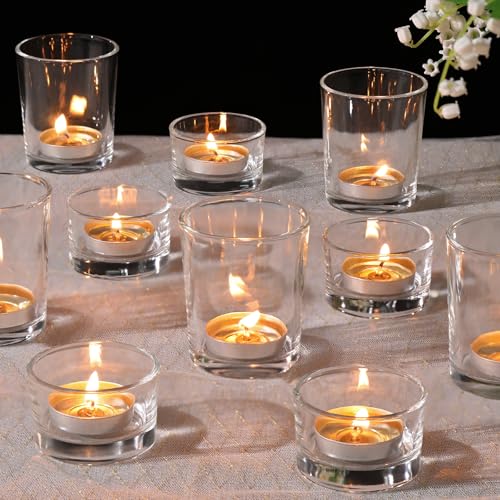 NITIME 12pcs Assorted Votive Candle Holders, Clear Glass Candle Holder for Floating Candles, Tealight Candle Holder for Ta...
