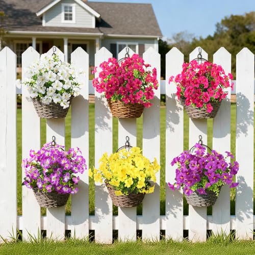 Artificial Fake Petunias Flowers for Outdoors Spring Decoration, 12 Bundles Faux Flower Plants UV Resistant Realistic Silk...