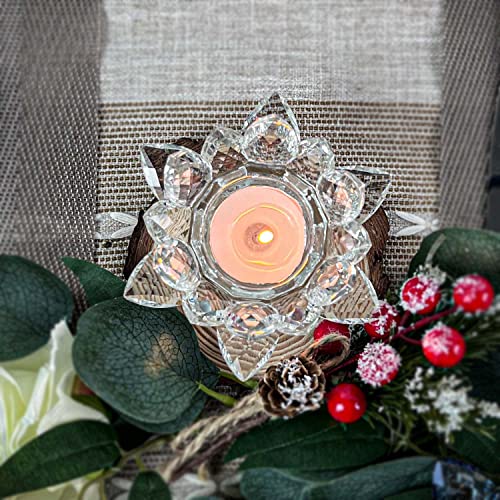 Kolnlala Crystal Lotus Flower Tealight Candle Holders/Glass Tea Light Candlestick Decor Decoration for Christmas Home Wedd...