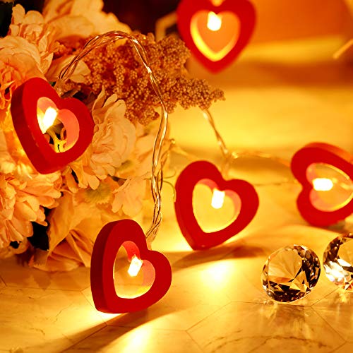 Mudder Valentine's Day Wooden Heart String Lights LED Fairy Hanging Love Lights Lamp Battery Operated Valentine's Day Deco...