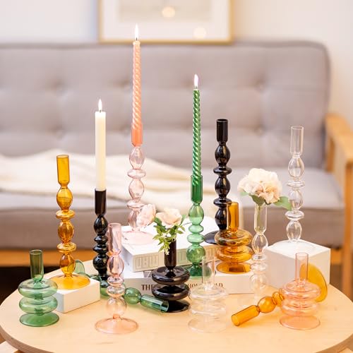 Glasseam Glass Candle Stick Holder: Clear Taper Candle Holders Set of 3, Modern Candlestick Holders for Taper Candles, Dec...