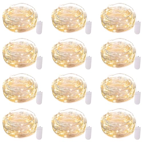 Brightown 12 Pack LED Fairy Lights Battery Operated String Lights - 7ft 20LED Waterproof Silver Wire Firefly Starry Moon L...