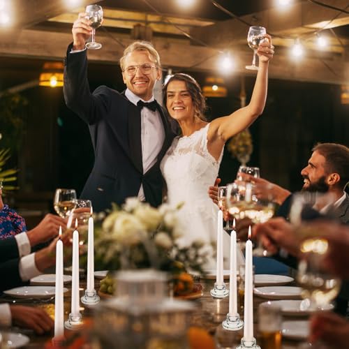 12 PCS Glass Taper Candle Holders Bulk Candlestick Holders Clear Short Tapered Candle Stick Holder Decor Set for Table Cen...