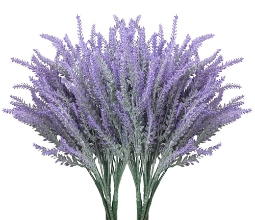 Besteek 10 Bundles Fake Flowers Artificial Lavender Faux Plastic Plants Purple Flowers for Home Wedding Kitchen Garden Pat...