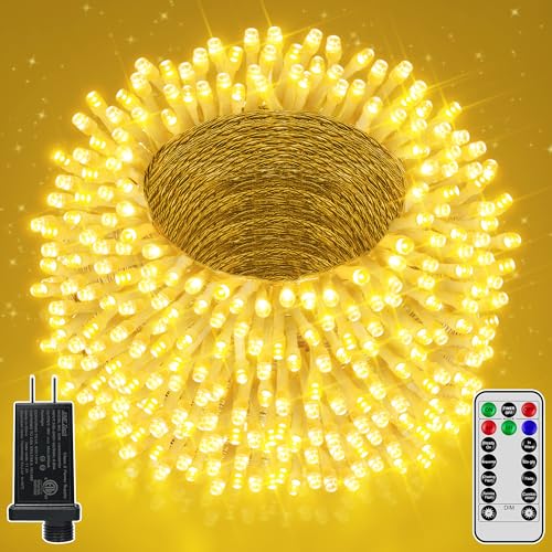 Ccinny 328FT 1000 LED Christmas Lights Outdoor Waterproof, Timer & Memory Function, 8 Modes Warm White String Lights Plug ...