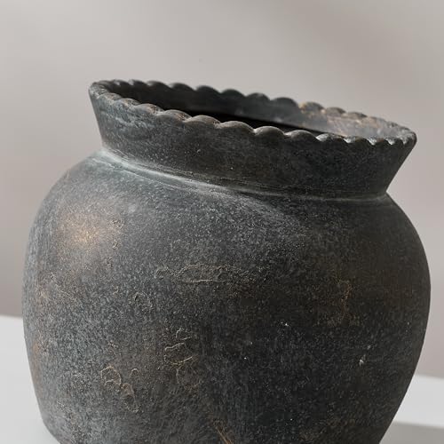 SIDUCAL Ceramic Flower Vase with Wide Mouth Lace, 5.1 Inch Pottery Rustic Farmhouse Boho Vases, Small Terracotta Vase for ...