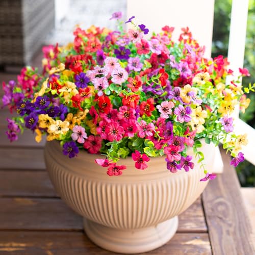 HyeFlora Artificial Flowers for Outdoor Indoor Garden Home Decoration, Faux Flower Daisy with Eucalyptus Leaves Fake Plant...