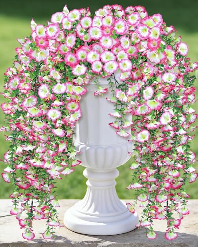 MyCoats Artificial Hanging Flowers for Outdoors, 6Pcs UV Resistant Faux Silk Morning Glory Flowers, Artificial Fake Plants...