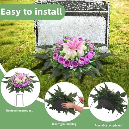 IDMOP Artificial Cemetery Flowers,Grave Decorations Handcrafted Fake Birthday Flowers Cake,Silk Memorial for Cemetery for ...