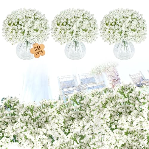 MAQIHAN 30 Baby Breath Artificial Flowers - 7.6" Babies Breath Flowers Artificial Faux Flowers Bouquet White Fores Greener...