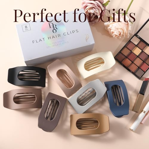 8 Pack Flat Hair Clips for Women – Large Matte Rectangle No-Slip Claw Clips, Strong Hold Square Hair Accessories for Thick...
