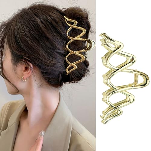 1 Pack Metal Gold Hair Claw Clips for Women French Y2k Wave Shape Hair Clips Strong Hold Big Jaw Clips Exquisite Irregular...