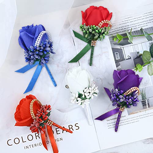 Febou Purple Wedding Rose Boutonniere with Pins for Men Wedding Groomsmen Best Man, Groom Boutonnieres for Party Prom Anni...