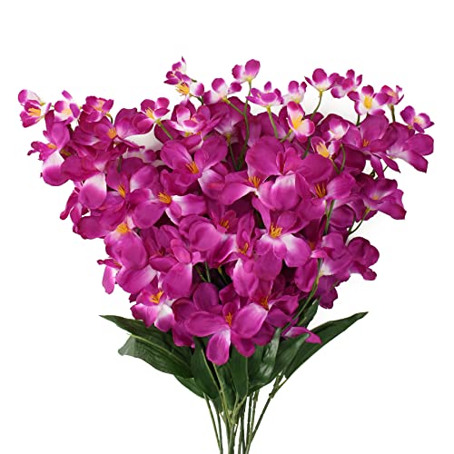 HOKPA 26.7'' Artificial Orchid Stems, 12Pcs Purple-Red Silk Turquoise Orchids Flowers for Wedding Bridal Bouquet Boutonnie...