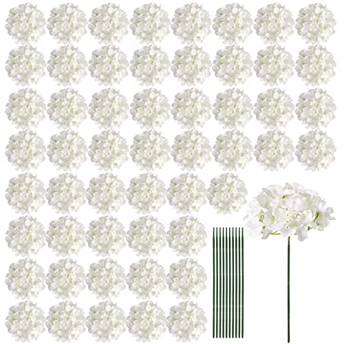 Auihiay 64 PCS Artificial Hydrangea Flowers, Silk Hydrangea Full Flowers Heads with Stems for Wedding Centerpieces, Home, ...