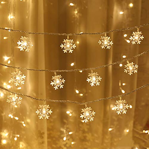 WesGen Christmas Lights,Snowflake String Lights Battery Operated Waterproof 20ft, 40 LED Fairy Lights for Xmas Garden Pati...