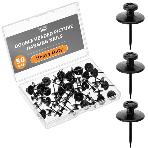 Mr. Pen- Double Headed Picture Hanging Nails, 50 Pack, Black, Push Pins for Wall