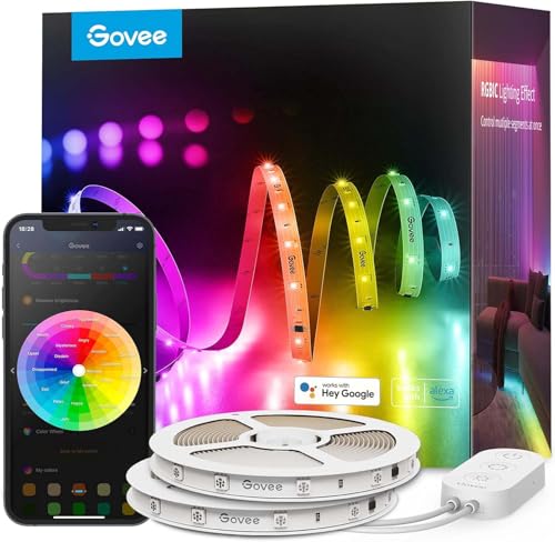 Govee 100ft RGBIC LED Strip Lights, Smart LED Lights Work with Alexa and Google Assistant, LED Lights for Bedroom WiFi App...