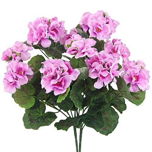 CISDUEO 2 Pcs Artificial Geranium Flowers for Outdoors Silk Geraniums Flowers Outdoor UV Resistant Pink Fake Geraniums Bus...
