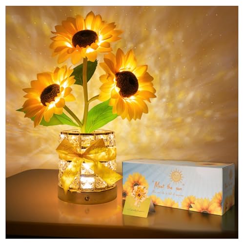 YWYWLED Sunflower LED Lamp,USB Rechargeable Touch Night Light, 3 Color Stepless Dimmable,Small Battery Flower Decor for Be...