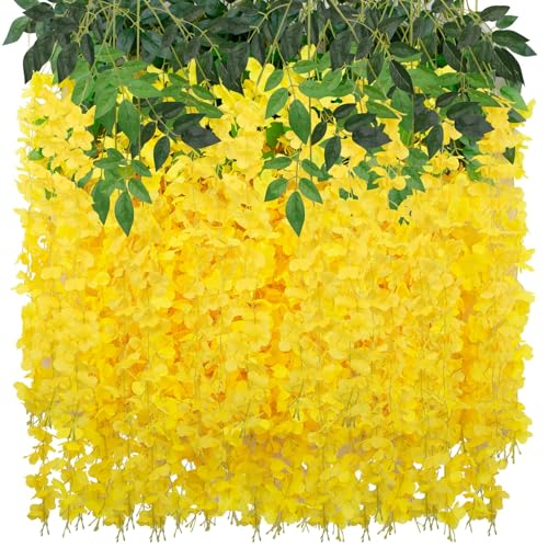 LUZOGA 24 Pack Wisteria Hanging Artificial Flowers Fake Flowers Ratta Hanging Garland Silk Flowers String for Home Garden ...