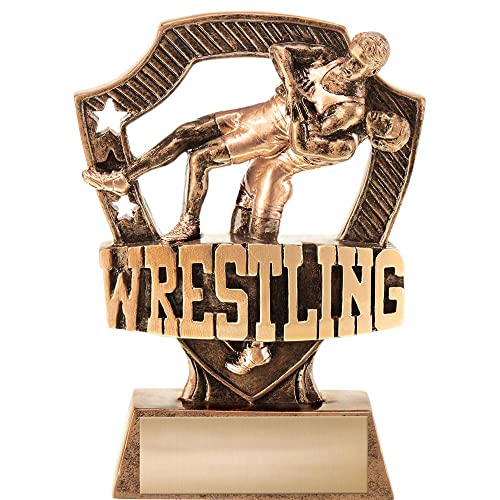 Crown Awards 5" Shieldz Wrestling Sculpture Trophy, Custom Resin Wrestling Trophies with Personalized Engraving Prime