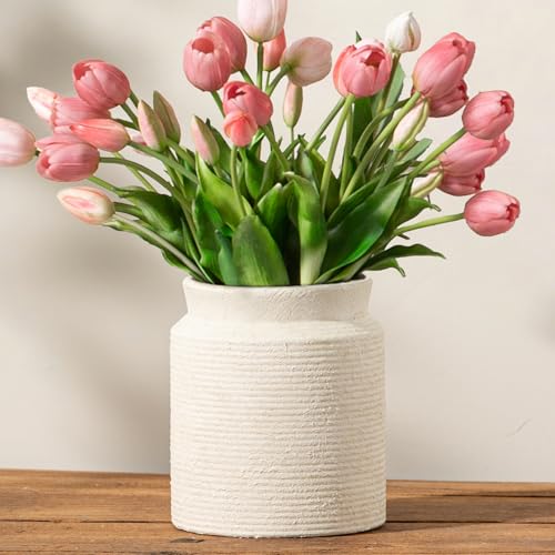 Ceramic Flower Vase 7.5 inch Farmhouse Rustic Vase for Home Decor Handcrafted Pottery Terracotta Vases for Dining Table De...