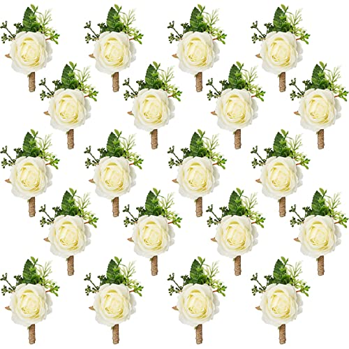 Sherr 20 Pcs Rose Boutonniere for Men Wedding Corsage Rose Groom and Groomsmen Boutonniere with Artificial Flower for Rust...