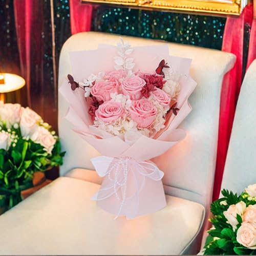 Preserved Flowers Bouquet, Pink Rose Flowers Gift for Valentine's Day, Mother's Day, Anniversary, Birthday (Pink)