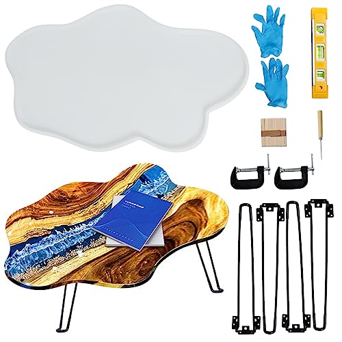 Large Resin Epoxy Table Mold Set - 24 Inch Silicone Tray with 4pcs Legs for Charcuterie, River & Coffee Tables, DIY Cuttin...
