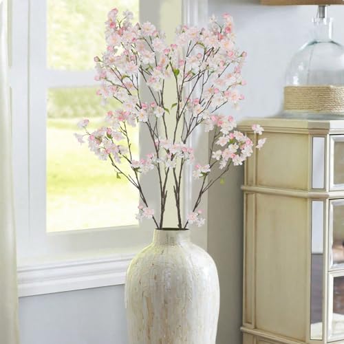 CISDUEO Cherry Blossom Branches Long Stem Artificial Flowers for Tall Vase Silk Flower Bulk White and Pink Plum Blossom Fl...