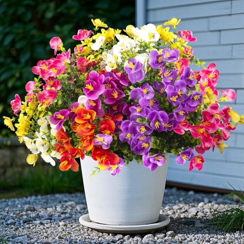 Grunyia Outdoor Artificial Flowers UV Resistant - Realistic Faux Floral Arrangements for Garden, Patio, Porch Décor - All-...