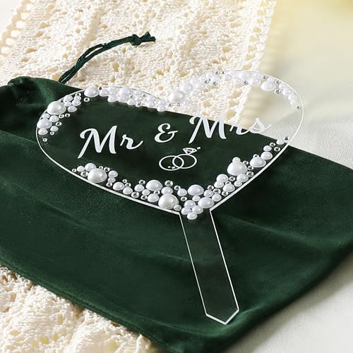 Coucoland Mr and Mrs Cake Topper - Heart Wedding Cake Decor with Rhinestones and Pearls for Engagement Bridal Anniversary