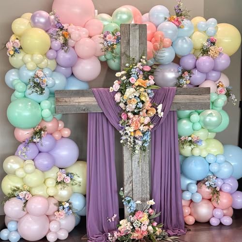 Pastel Balloon Garland Arch Kit Double Stuffed Pearl Macaron Pink Blue Yellow Green Purple Balloons for Baby Shower Wildfl...