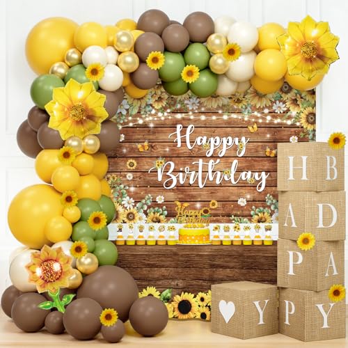 Hombae Sunflower Birthday Party Decorations, 149 PCs Yellow Flower Birthday Party Supplies with Backdrop, Balloon Garland,...
