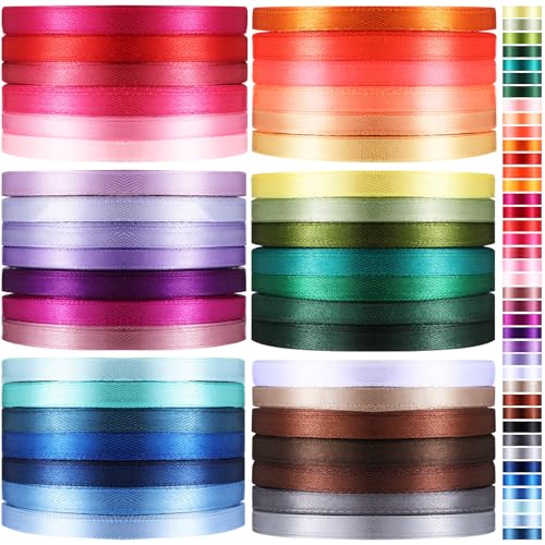 Thiccywoov 40 Rolls Satin Ribbons Colorful Fabric Ribbons Assorted Solid Rainbow for Gift Wrapping Bows Crafts DIY Bouquet...