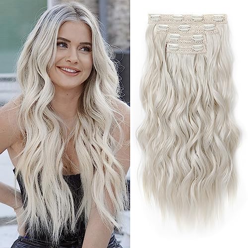 REECHO Clip in Hair Extensions, 4PCS Blonde Hair Extensions 24" Thick Long Beach Waves hair extensions HE003 Invisible Lac...