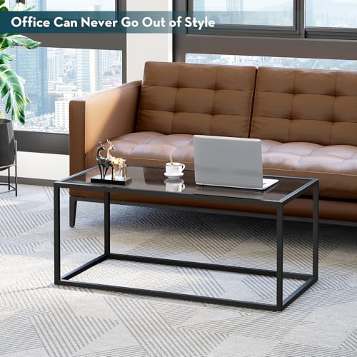 SAYGOER Glass Coffee Table Modern Coffee Tables Simple Rectangular Center Table with Open Space for Living Room Home Offic...