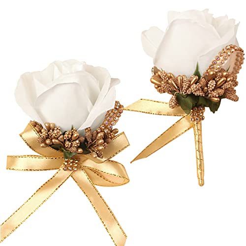 WANLIAN Rose Wrist Corsage Bridesmaid Corsage and Boutonniere Set for Wedding Prom Party Hand Flower Decoration Set of 2 (...