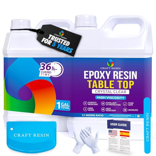 CRAFT RESIN 1 Gallon Table Top Epoxy Resin Kit – 1:1 Mix, Crystal Clear & High Gloss, UV Resistant, Self-Leveling, Resin E...