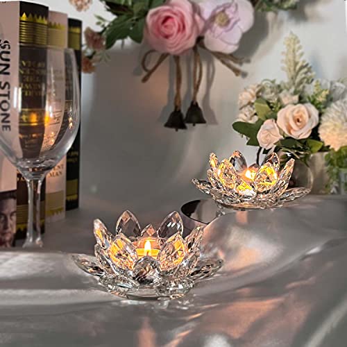 Kolnlala Crystal Lotus Flower Tealight Candle Holders/Glass Tea Light Candlestick Decor Decoration for Christmas Home Wedd...