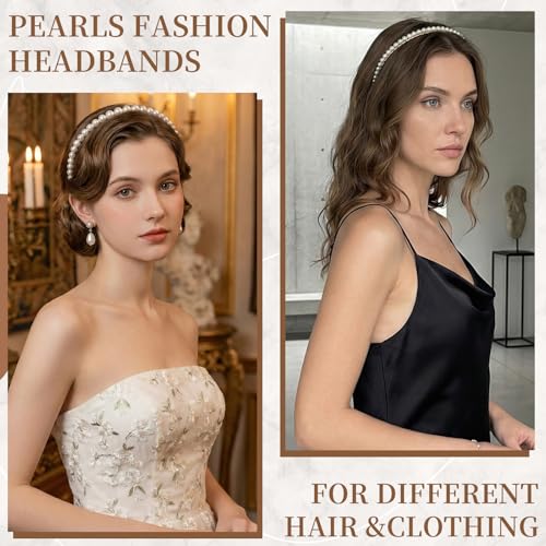 VASTRISE 8 Pcs Pearl Headbands for Women Non-Slip Shining White Faux Pearls Hairband Hair Accessories Hair Hoop Headband