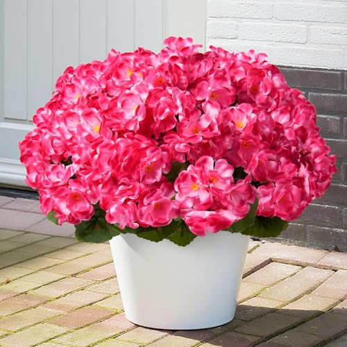 ATTGREAT Artificial Flowers for Outdoors Faux Geraniums Plants UV Resistant Outside Fake Silk Flowers Bulk Plastic Greener...