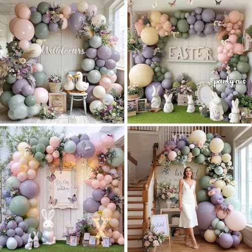 Dusty Green Purple Pink Balloon Arch, Double Stuffed Lavender Light Sage Green Ivory Blush Pastel Balloon Garland Kit for ...
