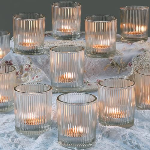 24 Pcs Votive Candle Holders - Clear Glass Tea Lights Candle Holder in Bulk for Table Centerpiece, Tealight Candle Holder ...