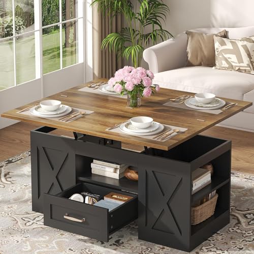 kepptory 39.4'' Lift Top Coffee Table with Storage, 4 in 1 Multi-Function Convertible Coffee Tables for Living Room, Farmh...