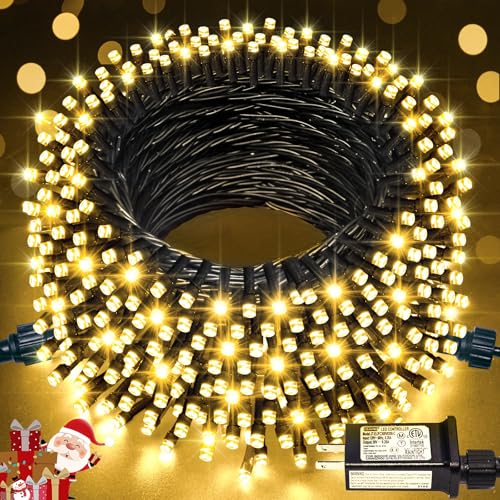 JMEXSUSS 66ft 200 LED Christmas Lights Outdoor, Warm White Christmas Tree Lights Indoor Plug in, 8 Modes Twinkle String Li...